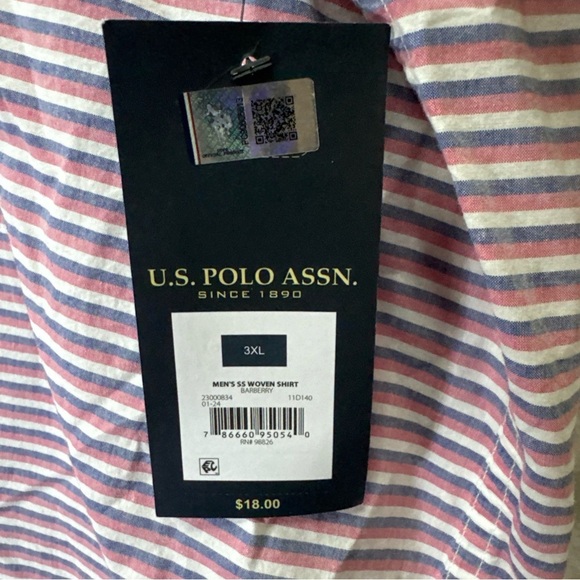 U.S. Polo Assn. #11694 NEW Men's Striped Short Sleeve Button Up Woven Shirt - Picture 6 of 9